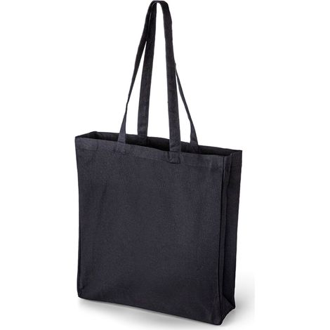 Borsa shopper ecologica in cotone 320 g, fondo e lati neri. (1/3)