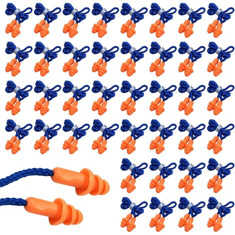 Bouchons d'oreille pour dormir, 40 Paires Anti Bruit en Silicone avec Câble Anti-perte, pour le Sommeil et la Réduction du Bruit (Bleu) (1/5)