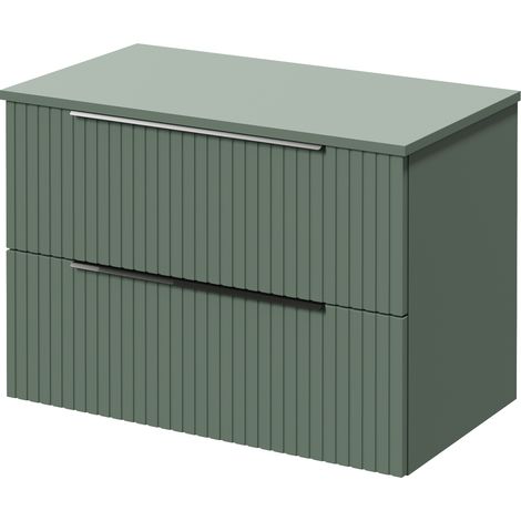 Helix 460 Fluted Satin Green 800mm Wall Mounted 2 Drawer Vanity Unit for Countertop Basins