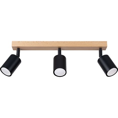 Spot plafond 3 tubes rectangulaire noir/bois GU10 Pure Lume (1/5)