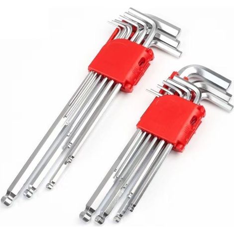 YMYNY 2 Sets 18-teiliger Inbusschlüssel mit Kugelkopf, 1,5–10 mm, metrisch und imperial, versetzter Sechskantschlüssel mit Tragetasche, Woll-Inbusschlüssel, für Möbel, Geräte, Silber (1/4)