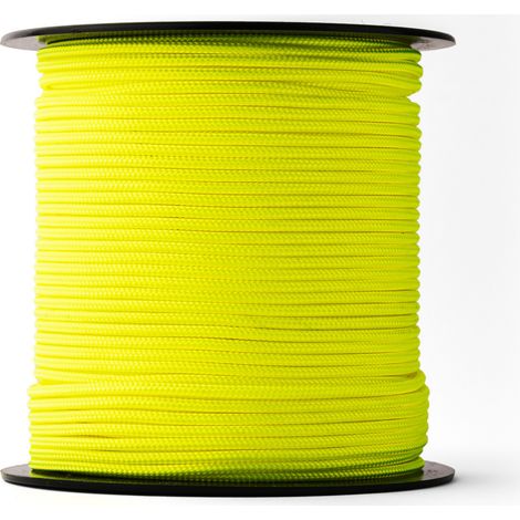 SNURO Corde Nylon Tressée (3 mm, 100 m - jaune) - Corde Fluorescente en Polyamide Tressée Robuste pour N'importe quelle Utilisation - Résistante aux Intempéries - Cordeau de Maçon - Jaune Fluo (1/5)