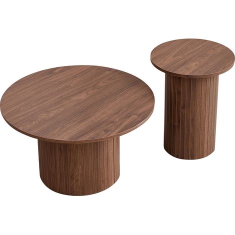 Mesa de centro redonda, materiales de alta calidad, color madera oscura. (1/2)