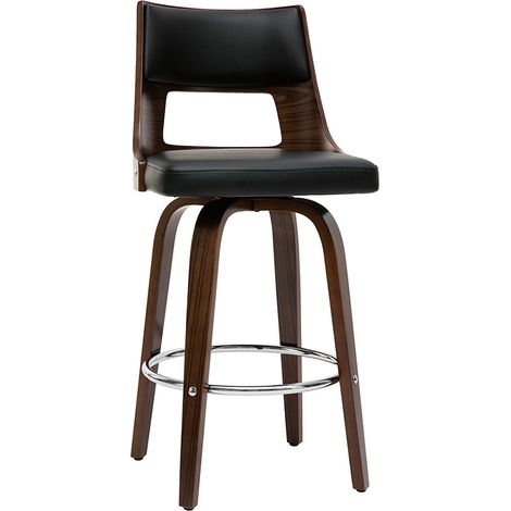 Miliboo – Tabouret de bar vintage pivotant noir et bois foncé – Dossier incurvé rembourré – Assise dense 35 kg/m³ – Hauteur 100.5 cm – Poids max 120 kg (1/5)