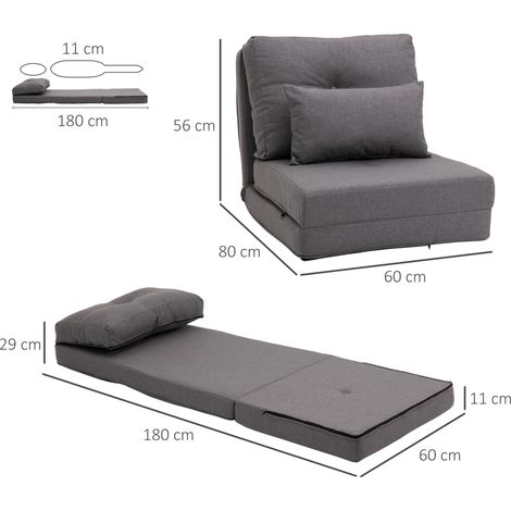 Fauteuil convertible 2-en-1 dossier ajustable, canapé d'appoint en lin avec coussins déco, assise moelleuse pour salon (1/5)