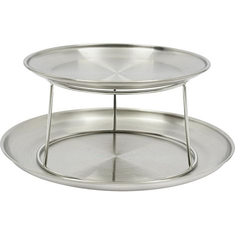 1 Assiette à 2 étages, Plateau rond argenté, Support robuste, Pour fruits de mer, Buffet mariage (1/5)
