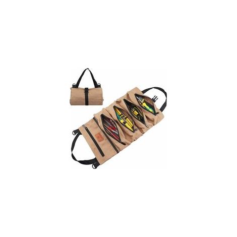 Sac à outils enroulable en toile kaki, 5 poches à fermeture éclair, pour électricien, plombier, mécanicien – (1/5)