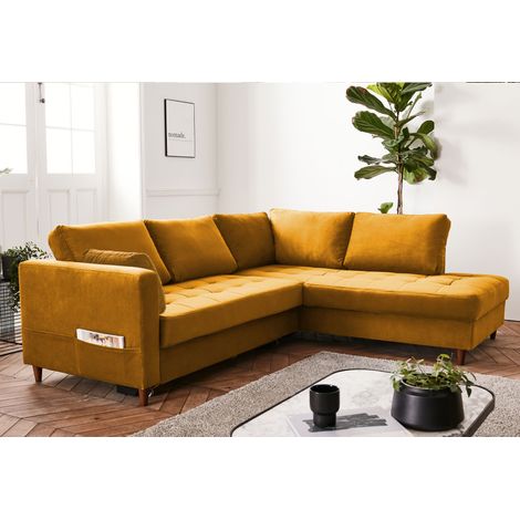 Anna – ecksofa mit schlaffunktion – 5-sitzer – zeitgenössischer stil – rechts - gelb