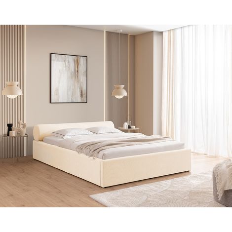 Billy - lit coffre - 180x200 cm - en tissu texturé - sommier inclus - beige