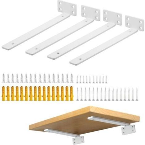 Pr 4 Pieces Wall Floating Shelf Brackets, Wide Range of Applications, Durable/Practical Wall Shelf Bracket, 25 x 4 x 6.5 CM, White (1/4)