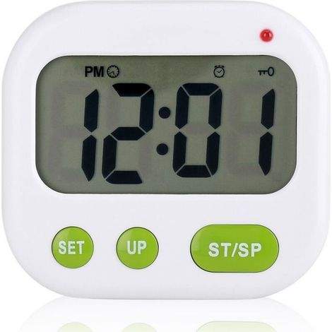 BelleRise - Réveil digital – Double alarme, vibration silencieuse, minuterie 99h, rétroéclairage LED – Pour lit, bureau, voyage – Blanc (1/5)