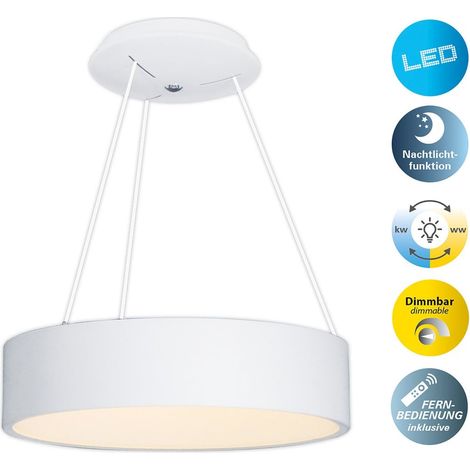 Suspension LED Dimmable avec Télécommande, Lustre Blanc en Métal et Plastique, Ø 45 cm, 35W 2400lm - PANGIVO (1/5)