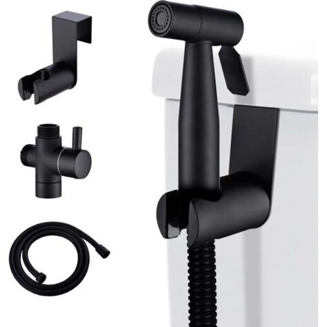 Green Mobility-Kit de douchette WC en acier inoxydable, douchette bidet portable avec pression réglable, noir (1/4)