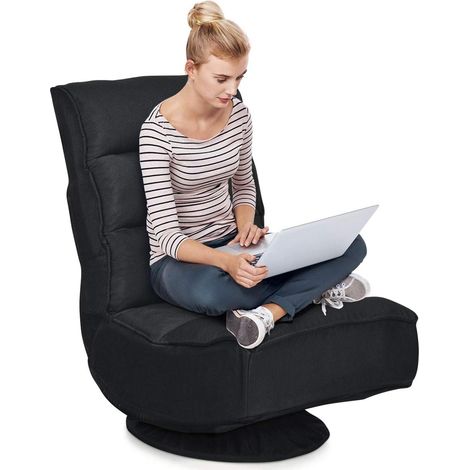 COSTWAY Poltrona Sedia Relax Pieghevole Reclinabile Girevole, Divano Comodo per Studio Salotto, con Schienale, Ottima per Rilassarti, Nero