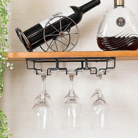 Porte-verres à vin noir sous étagère, support de rangement pour verres à pied de bar, en acier inoxydable 2025 (1/2)