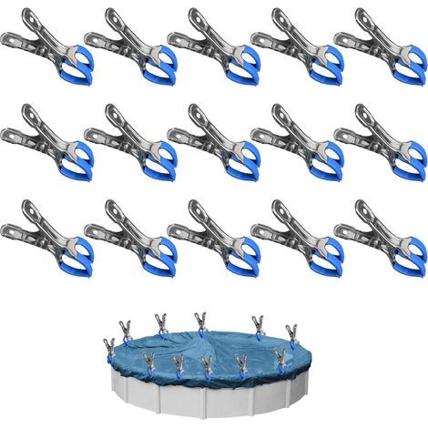 15 Metallteile für Poolplanenclips, Befestigungsklammern mit Schutzfolie, Zubehör für Aufstellpools, Klammern für Gartengewächshäuser und Abdeckplanen (1/5)