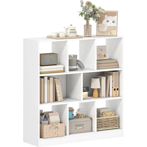 Libreria a colonna con 8 scomparti – Dimensioni 97,5L x 30P x 100H cm, colore bianco, salvaspazio, adatta per soggiorno, cameretta o ingresso