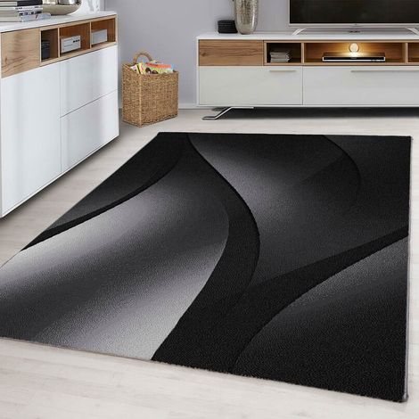 Tapis effet courbe pour salon design rectangle Kris Noir 80x150 (1/5)
