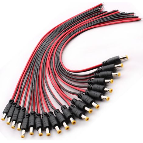 20PCS 5.5 X 2.1mm DC Alimentation Pigtail Cables,18AWG 12V 5A DC d'alimentation Connecteur pour Vidéo Surveiller CCTV Caméra Câble LED Strip Connecteur DC (1/5)