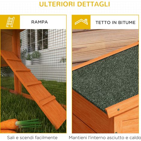Cage extérieure orange en pin massif et treillis métallique, 2 étages, 150x45x85 cm, pour jardin ou terrasse