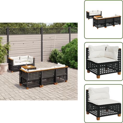 Salon de jardin 6 pcs avec coussins noir résine tressée - Ensemble Salon De Jardin - Meuble Extérieur - Résine Tressée - Rotin Synthétique - Canapé D'extérieur (1/5)
