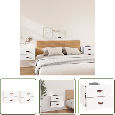 The Living Store Wand-Nachttische 2 Stk. Weiß 50x36x40 cm - Wand-Nachttisch - Kiefernholz Möbel - Weißes Schlafzimmermöbel - Wohnzimmer Dekoration - Regal (1/5)