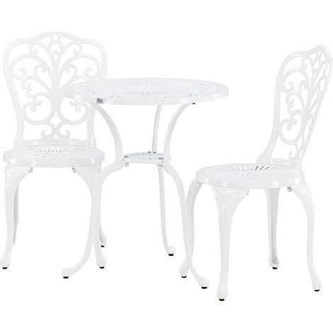 Nandin Café-Set 1 Tisch, 2 Stühle weiß.