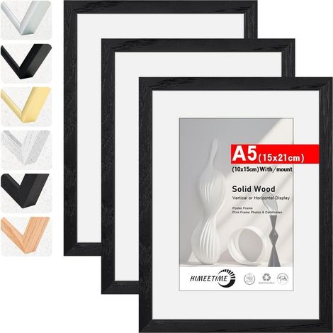 Bilderrahmen DIN 14,8x21cm Acrylglas Holz Schwarz A5(14.8x21cm) 3x (1/5)