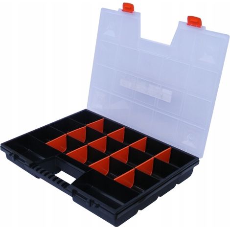 Caja de herramientas, Kistenberg, modelo NOR50 KNO50407, ideal para talleres y garajes, con 12 compartimentos configurables, tapa transparente y cierres resistentes (1/4)