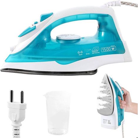 Fer à repasser vapeur 1500 W, léger,compact, semelle en céramique,tension230V,réservoir 230ml,5 réglage de,auto-nettoyage,Vert (1/5)