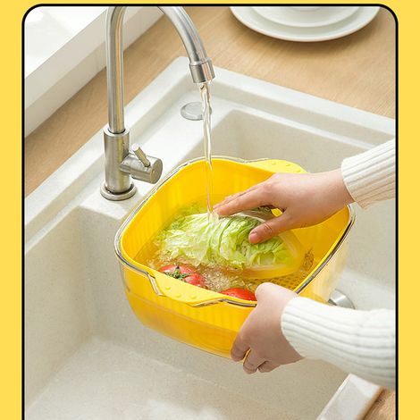 Panier Égouttoir Double Couche Motif Canard Jaune Mignon Épais Sécurisé Détachable Passoire pour Petite Cuisine Maison (1/3)