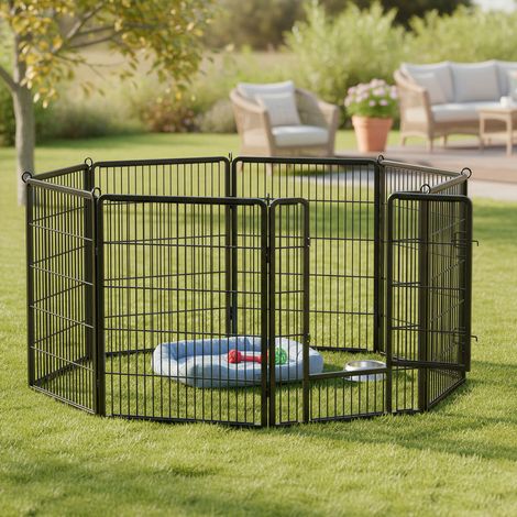 Parc pour Animaux Modulable, 8 Panneaux Grillagés 77 x 100 cm, Enclos Portable Intérieur, Extérieur, Noir (1/4)