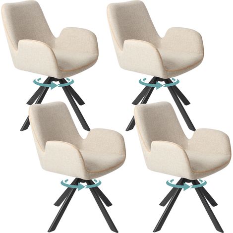 Lot de 4 chaises HOMAVO YZ7 avec accoudoirs - Beige avoine textile (1/5)