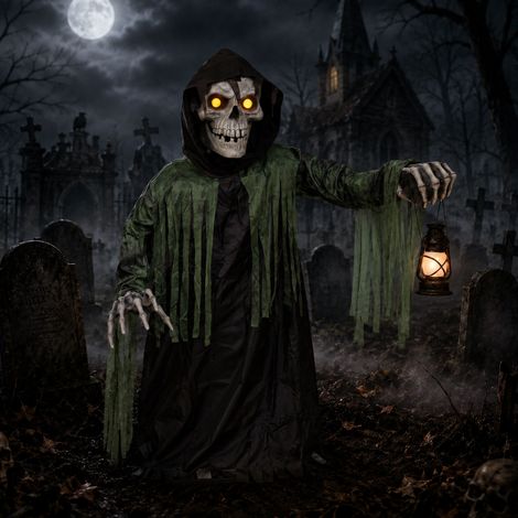 1.47m Tall Light up Corroded Rise Up Reaper Skeleton Halloween Animatronic Decoration (1/5)