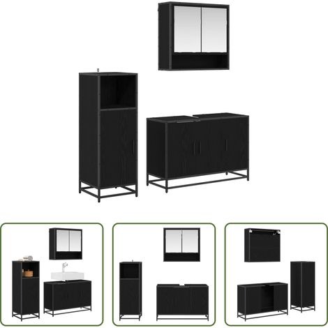 vidaXL Meuble miroir - Ensemble de mobilier de salle de bain 3 pcs Chêne noir (1/5)