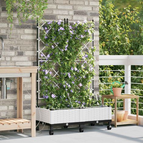 vidaXL Garten Blumenkübel mit Bewässerung und Rädern 2 Stk. Weiß PP (1/5)