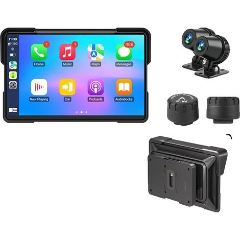 Radio para motocicleta, pantalla de 7 pulgadas, compatible con CarPlay y Android Auto, TPMS-DVR CarPlay de 7", No-c (1/2)