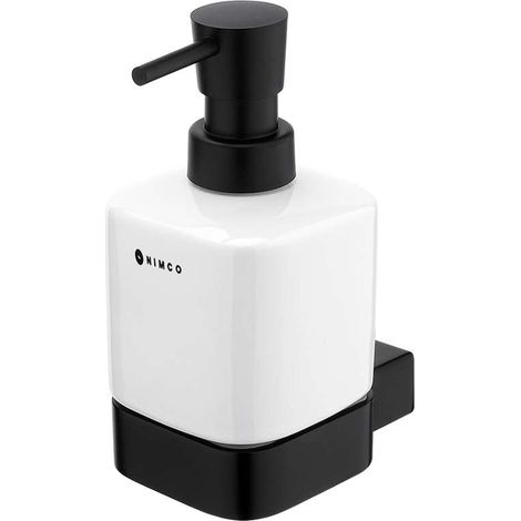 Nimco Kibo - Seifenspender (Keramik) mit Halter, 250 ml, weiß/schwarz matt Ki-14031K-T-90