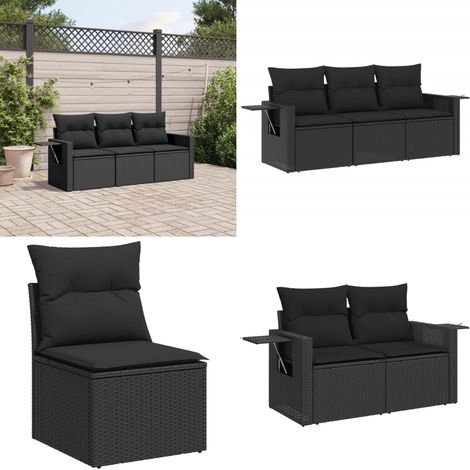 Salon de jardin 3 pcs avec coussins noir résine tressée - Ensemble Salon De Jardin - Meuble De Jardin - Salon Extérieur - Mobilier De Jardin - Résine Tressée - Home & Living (1/5)