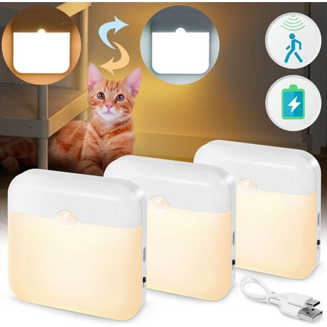 Lot de 3 Veilleuses LED Dual Color 3000K-6000K- Détecteur Mouvement ,Rechargeable 500mAh, Magnétique pour Chambre/Cuisine (1/4)