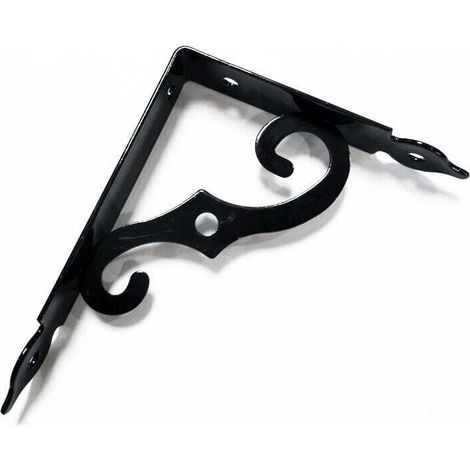 Set di 2 staffe per mensole a muro, 190 x 140 mm, supporti per mensole a parete, staffe in metallo di ferro battuto nero per decorazione murale, mensole a muro, mensole da cucina - Crezuo
