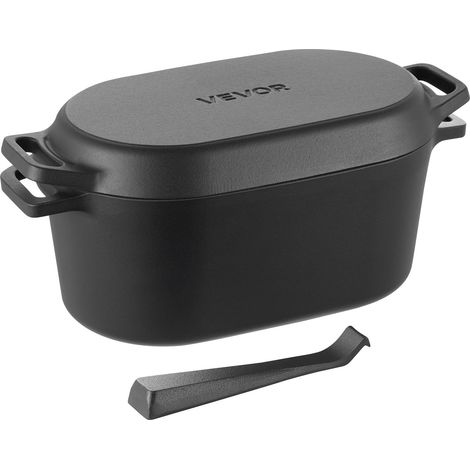 VEVOR Forno Olandese in Ghisa Smaltata, Pentola da 3,3 l con Coperchio e Doppi Manici, Pentola Durevole, Compatibile con Forni a Induzione Fino a 260 ℃, per Brasare, Stufati, Arrostire, Nero (1/5)
