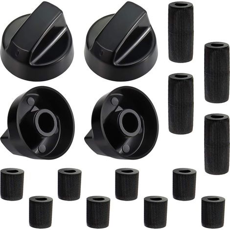4 Boutons Universels pour Plaque de Cuisson Noirs, Boutons de Commande pour Toutes Marques et Modèles de Fours, Cuisinières et Plaques, avec 12 Adaptateurs (1/5)