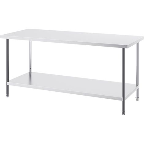 Table de préparation en acier inoxydable, 30x72x34 cm, plan de travail robuste à 3 hauteurs réglables, pour cuisine, garage, restaurant ou jardin. (1/5)