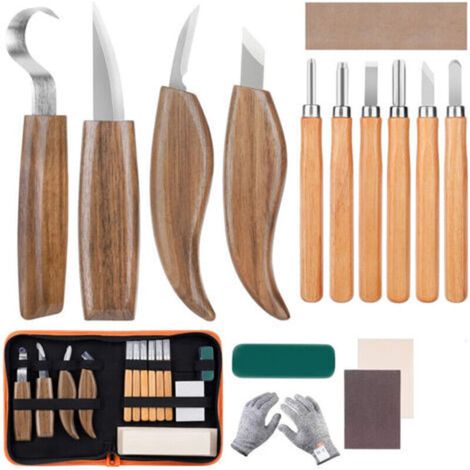 Wood Chisel Tool Kit, 15 Pieces DIY Carving Tools with Cut-Resistant Gloves, Carving Knife for Sculptors, Carpenters, Hobbyists, Adults (1/4)