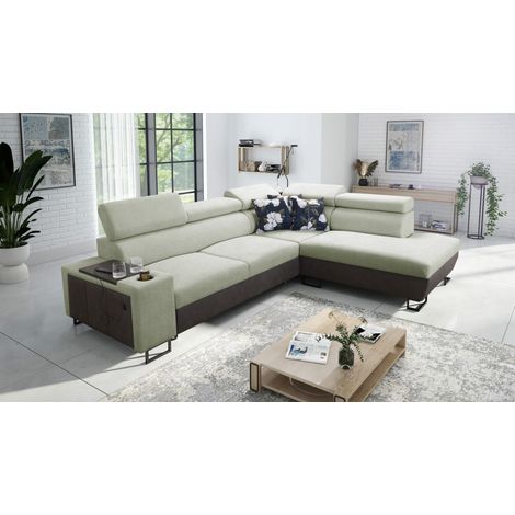 Modernes Luxus-Ecksofa mit Schlaffunktion MELODY VII Tauro/Freya Graphit/Hellgrün Rechts (1/5)