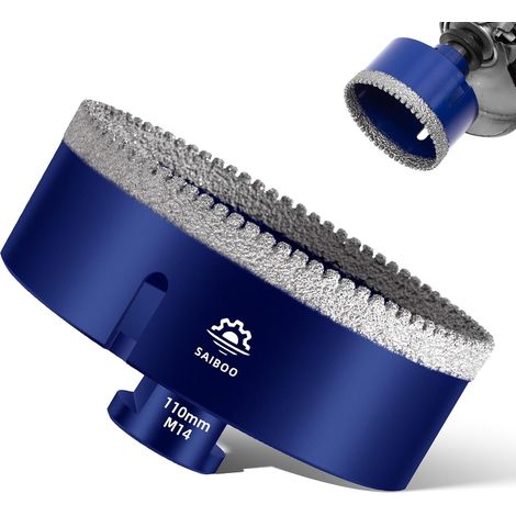 Forets Carrelage Diamant 110mm Scie Cloche Diamantée Brasé Sous Vide et Trépans avec Filetage M14 pour Granit Carrelage Porcelaine Céramique Marbre, pour Meuleuse d'angle (1/5)