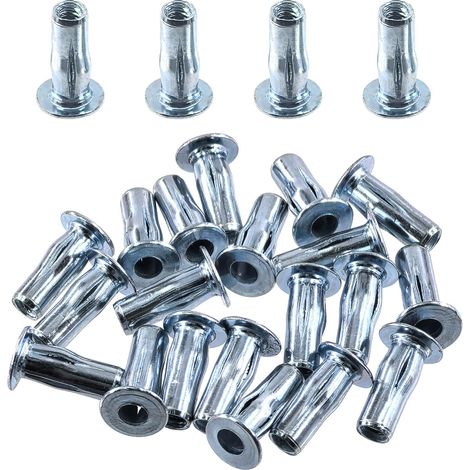 Lot de 20 écrous à rivets M4 métriques en acier au carbone blanc plaqué zinc multi-adhérence écrous à riveter Kit d'écrous à riveter Bulged Shank Tête plate Insert fileté Écrou (1/5)