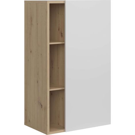 Donna Aparador Salón Comedor 1 Puerta 4 Estantes Estilo Nórdico en Color Blanco Mate y Roble 80 cm (1/5)