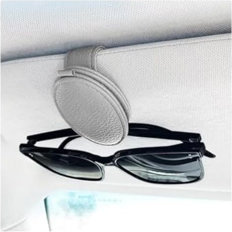 Support de lunettes de soleil pour pare-soleil de voiture, clip magnétique en cuir pour lunettes, tickets, cartes, accessoires, universel pour SUV, camping-car, camion (gris) (1/5)